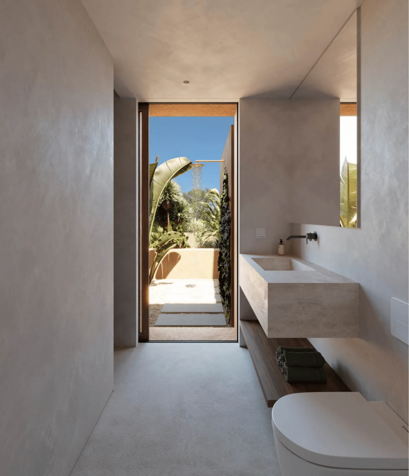 Architectural visualization of the proposed bathroom with a garden outlook