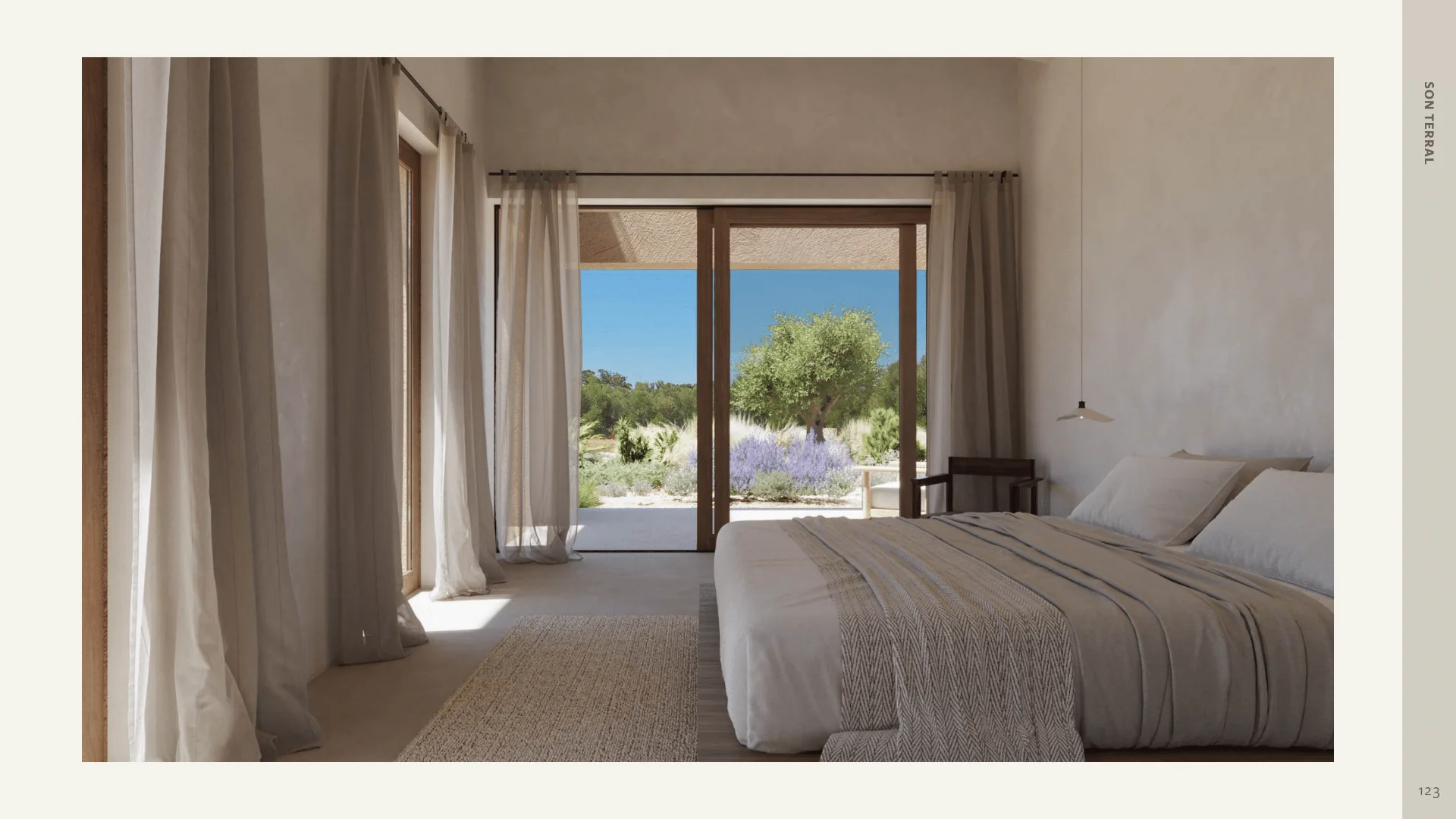 Architectural visualization of the proposed interior finishes and natural materials