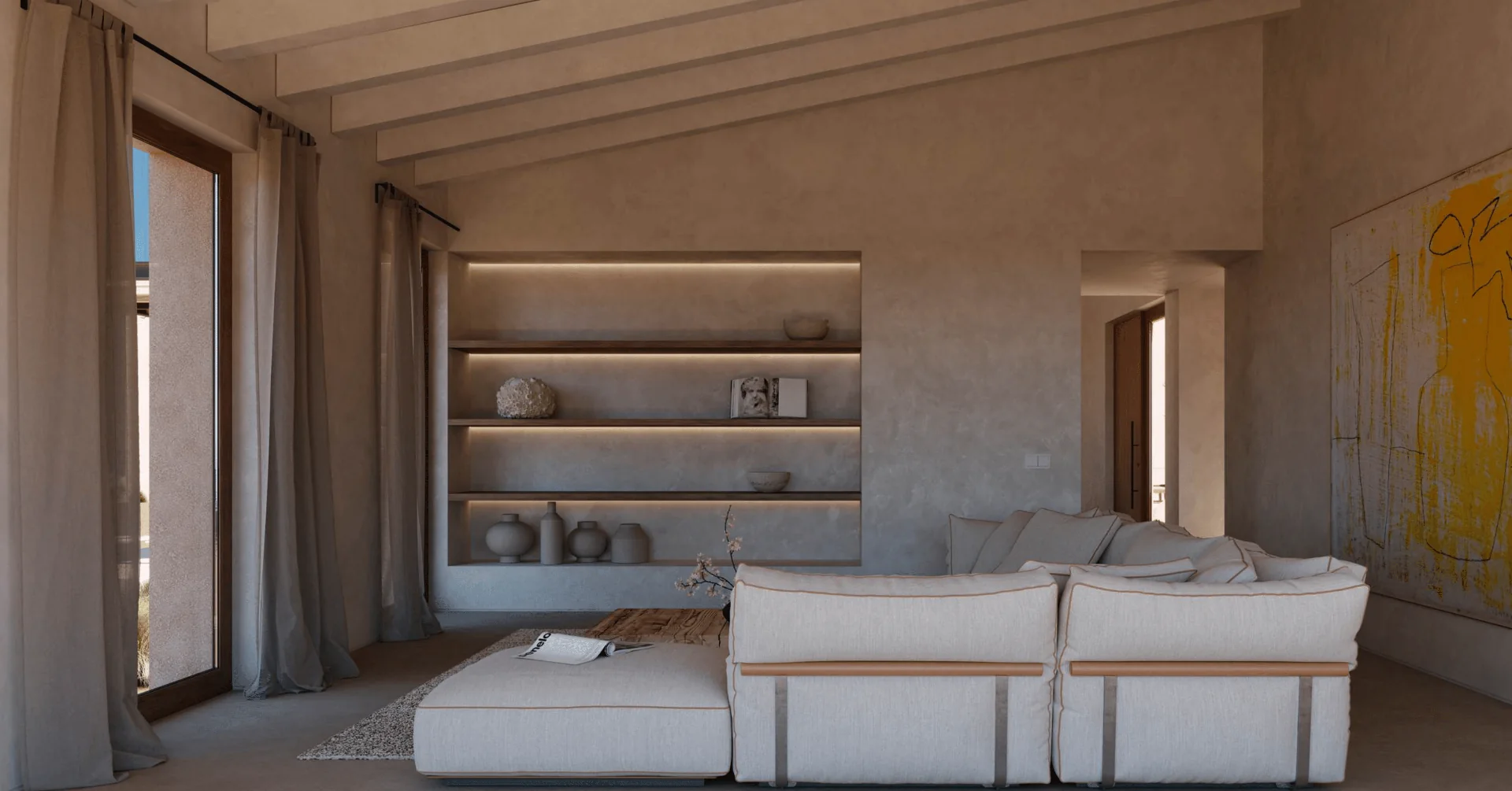 Architectural visualization of a calm seating area in the proposed home